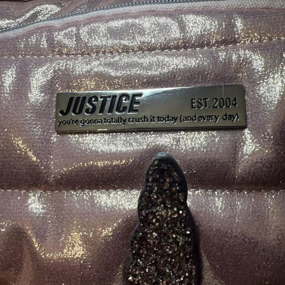Justice Girls Backpack Pink Rose‎ Gold Initial M Side Pockets Full Size 17 Inch